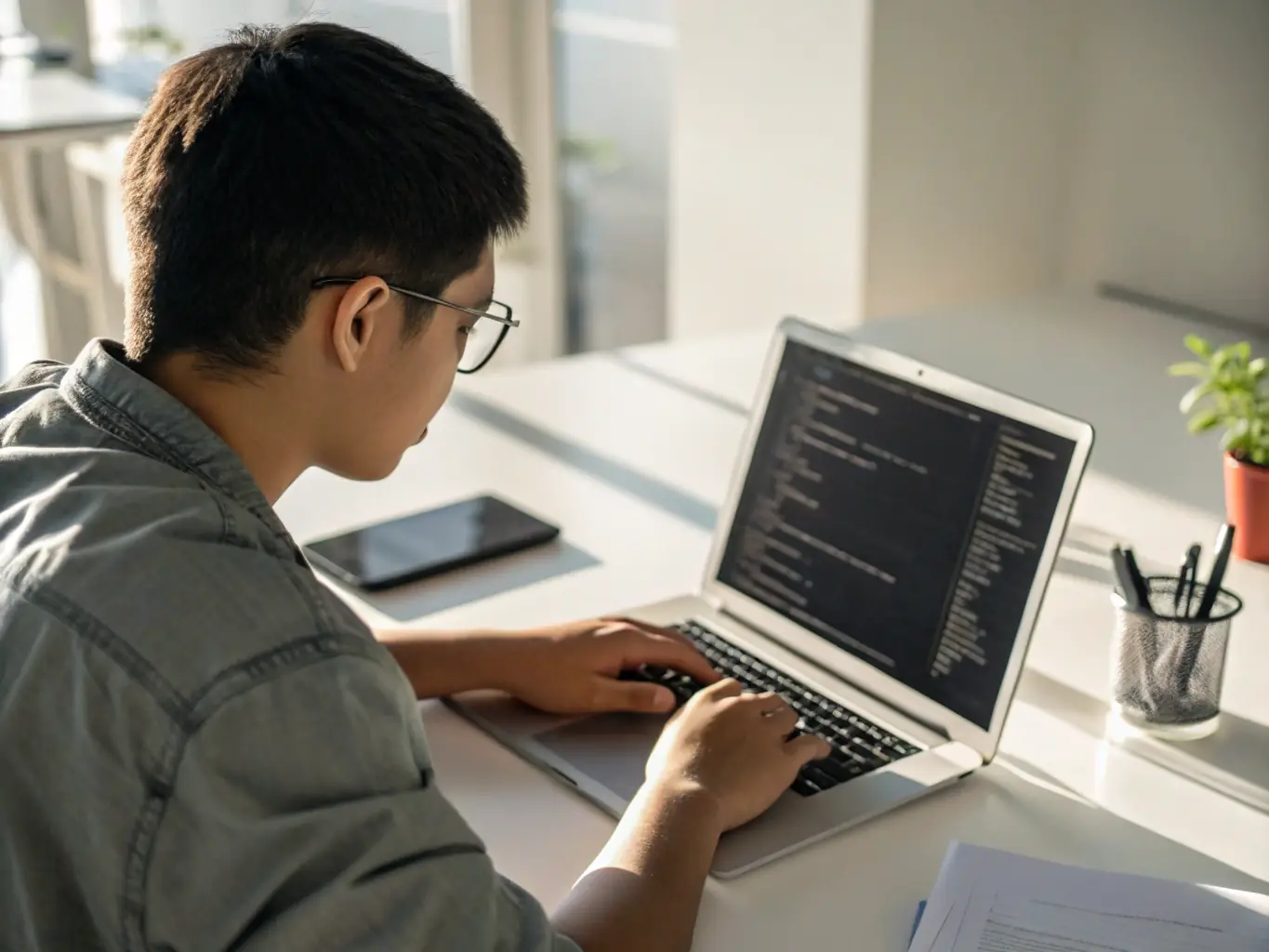 A person working on a laptop with a graph of financial data displayed on the screen, in a modern office setting, representing online accounting solutions.